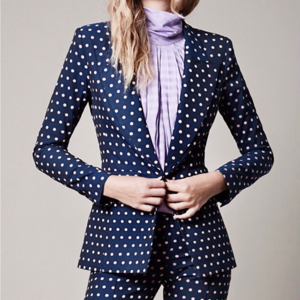 Smythe Navy & Blush Polka Dot Lounge Blazer Size 6